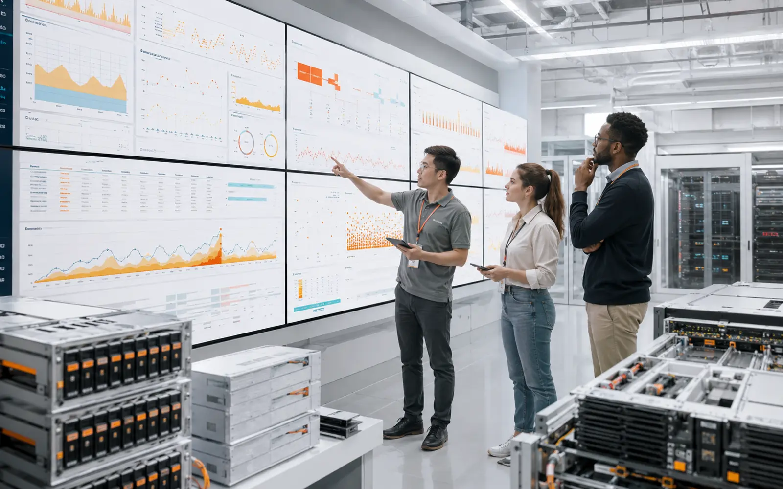 Equipo técnico analizando datos y métricas