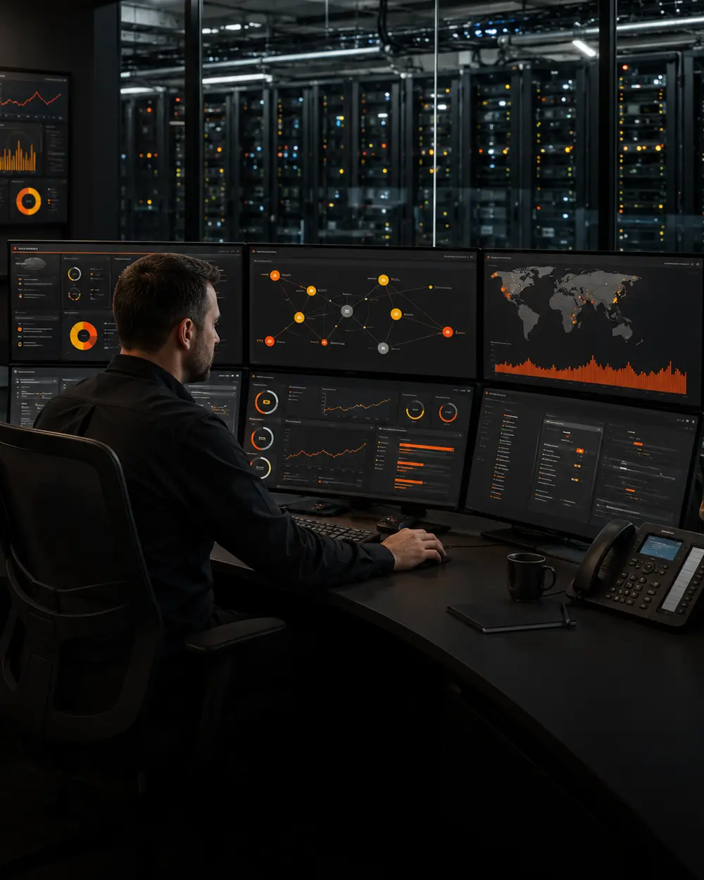 Especialista monitoreando disponibilidad, desempeño y automatización